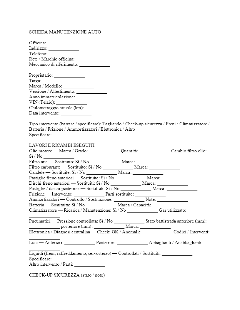 scheda manutenzione auto​
