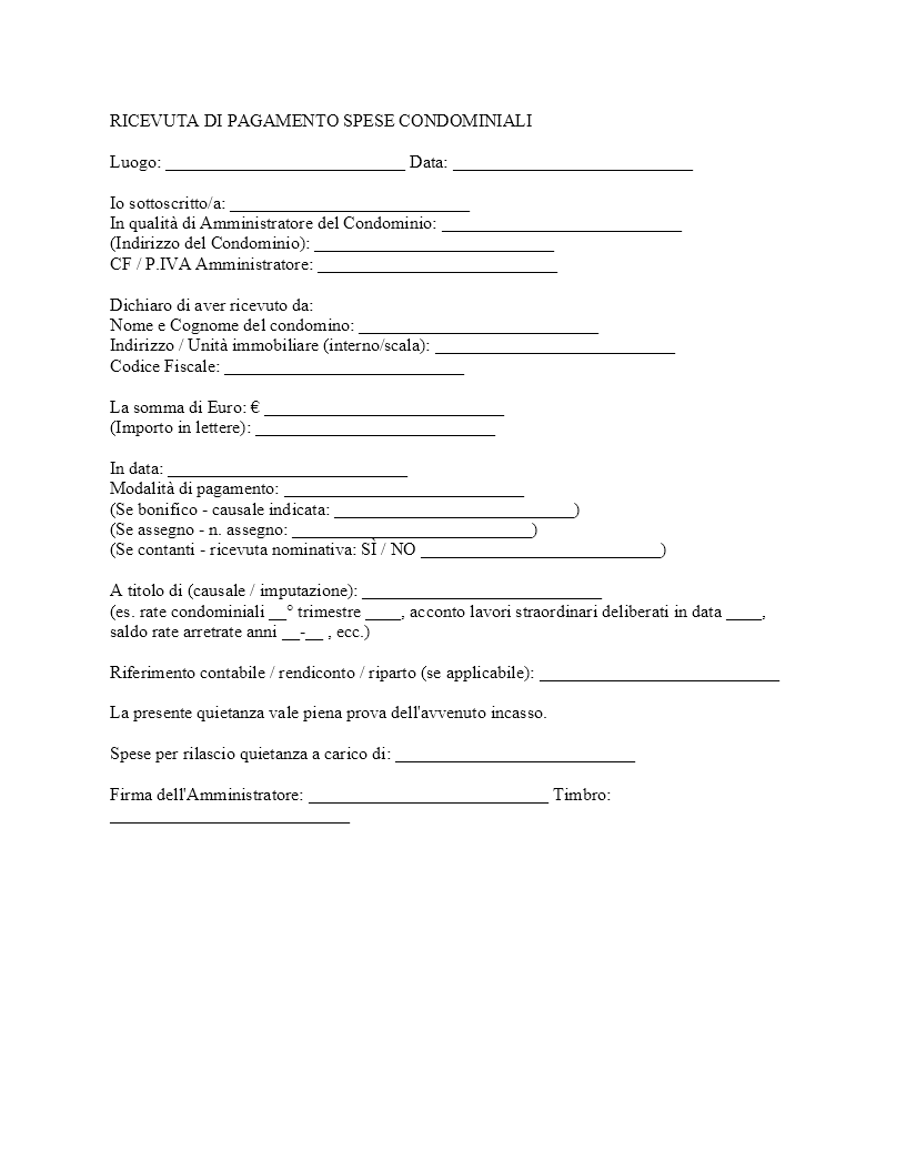 ricevuta di pagamento spese condominiali