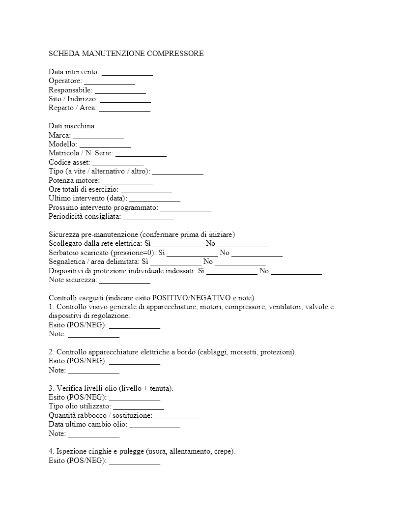 scheda manutenzione compressore​