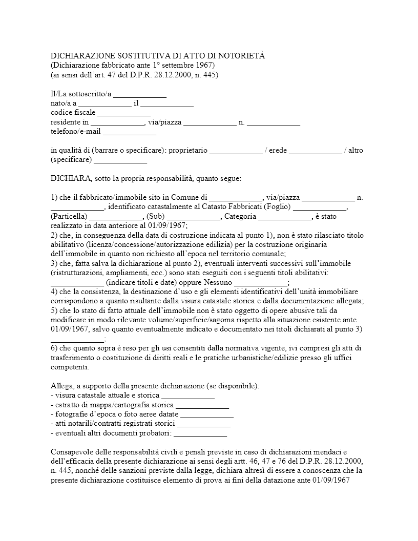 dichiarazione fabbricato ante 1967