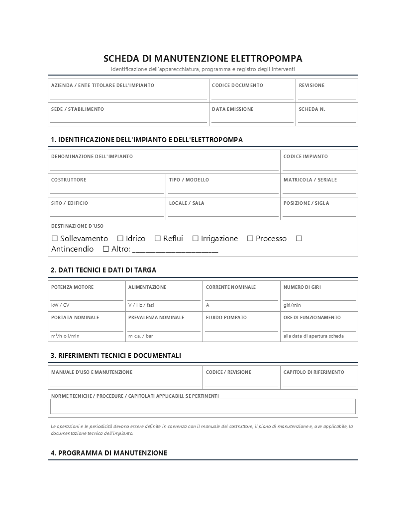 scheda manutenzione elettropompa scheda manutenzione elettropompa