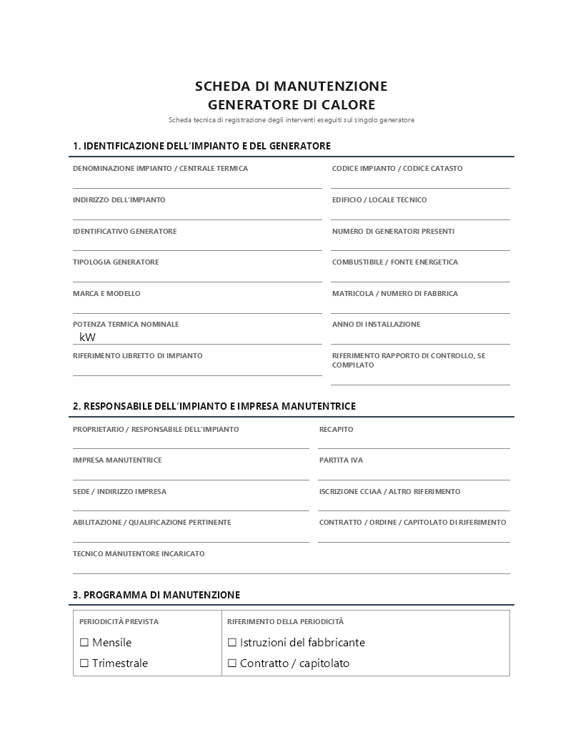 scheda manutenzione generatore di calore scheda manutenzione generatore di calore